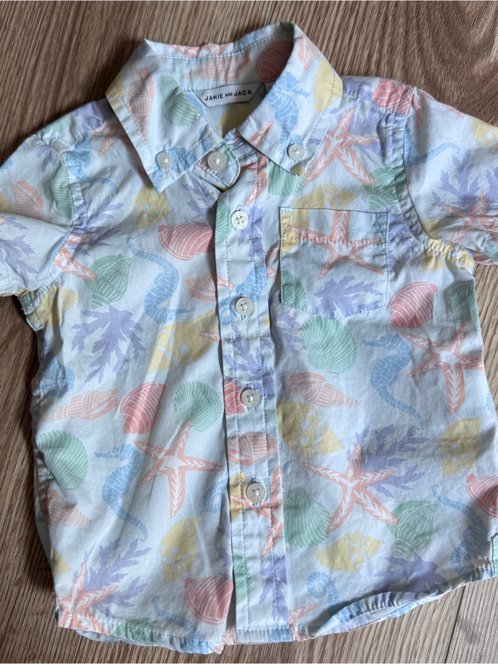 Janie and Jack Pastel Sea Print Button-Down Shirt - Multicolor, 6-12 months